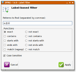Frame to create a filter on annotation labels. In that case, filtering annotations that exactly match either a, @ or E
